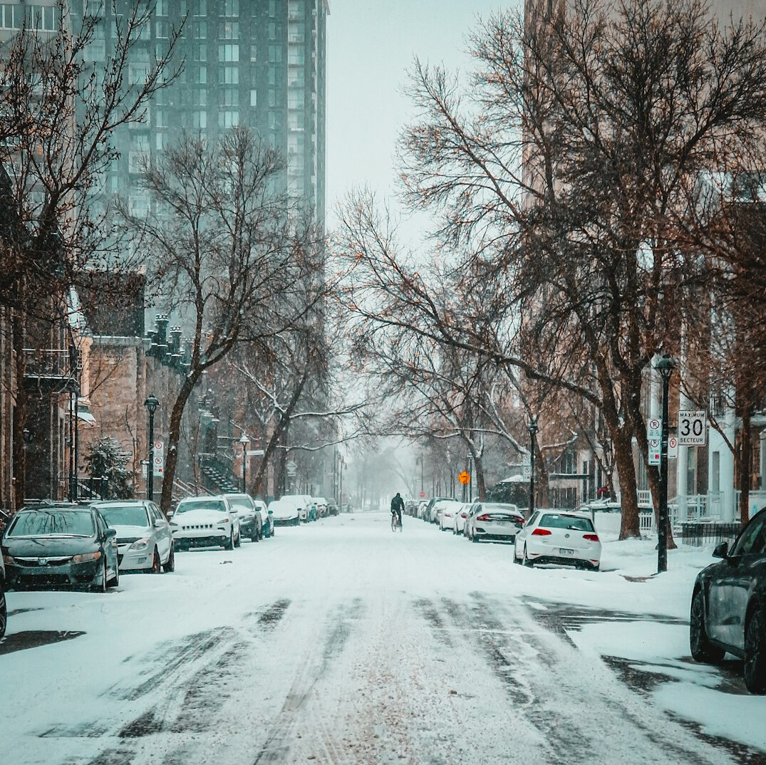 snowy city street canada